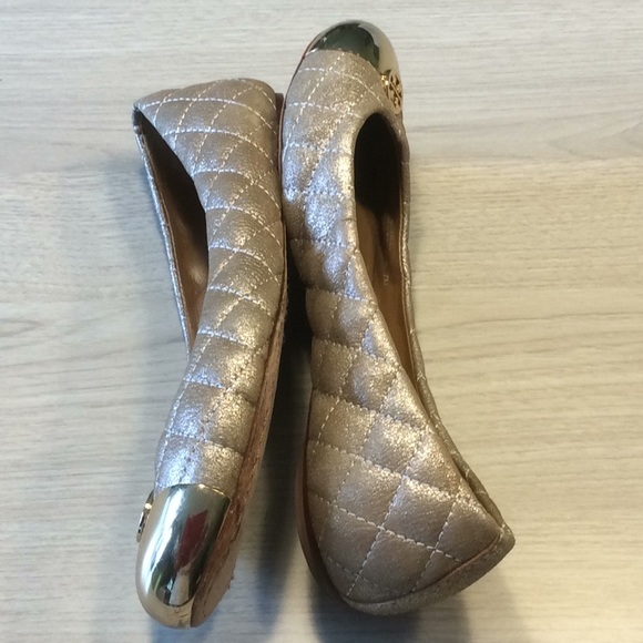 Tory Burch Kaitlin Quilted Metallic Ballet Flats Shoes Tan Gold - Size 7 - Picture 5 of 16